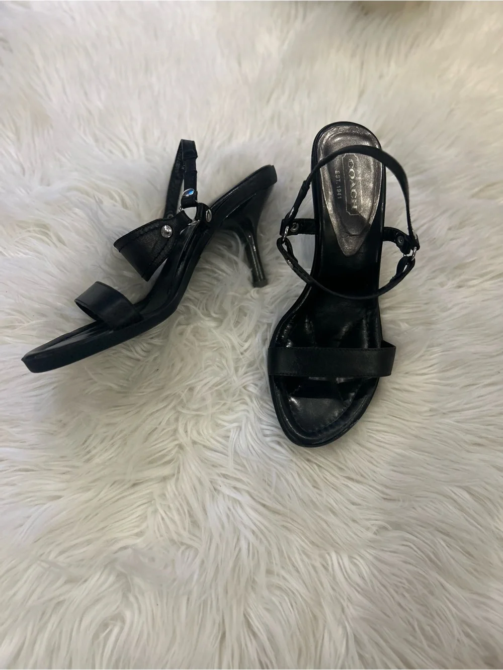 Coach Black Leather Ankle-Strap Sandals